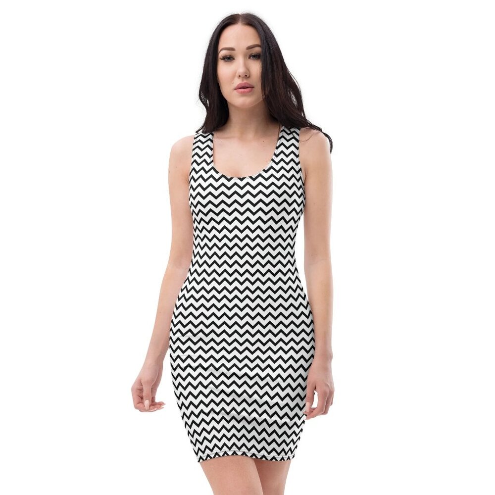 White House Black Market Sheath Mini Dress Womes Size 6 Chevron Black White